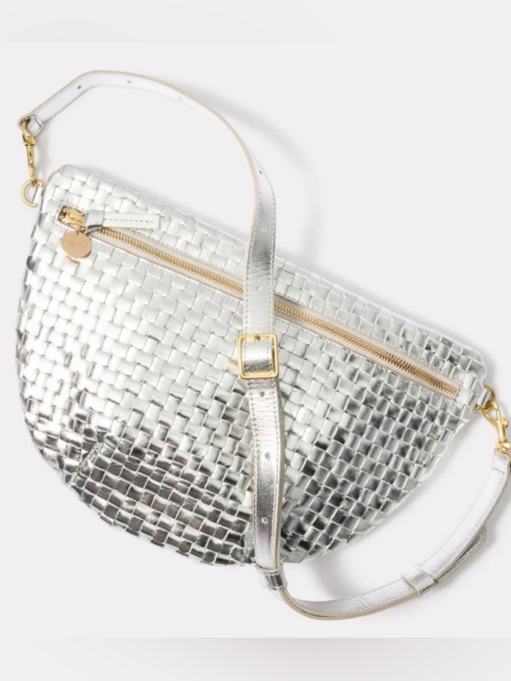 Clare V. Grande Fanny Woven Metallic Silver Crossbody Bag - Picture 10 of 16